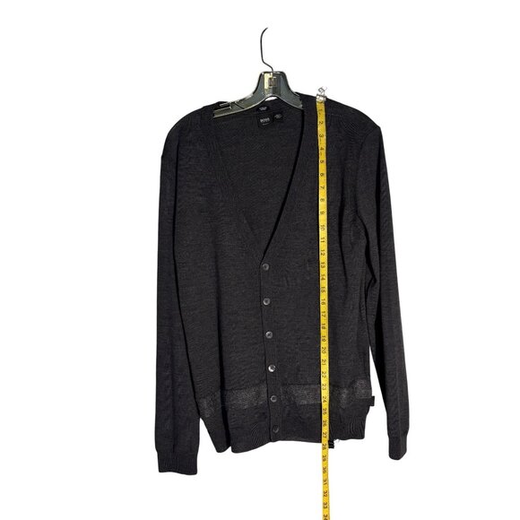 Hugo Boss Slim Fit Charcoal Gray Extrafine Merino Wool Cardigan Sweater Size Med - Picture 6 of 11